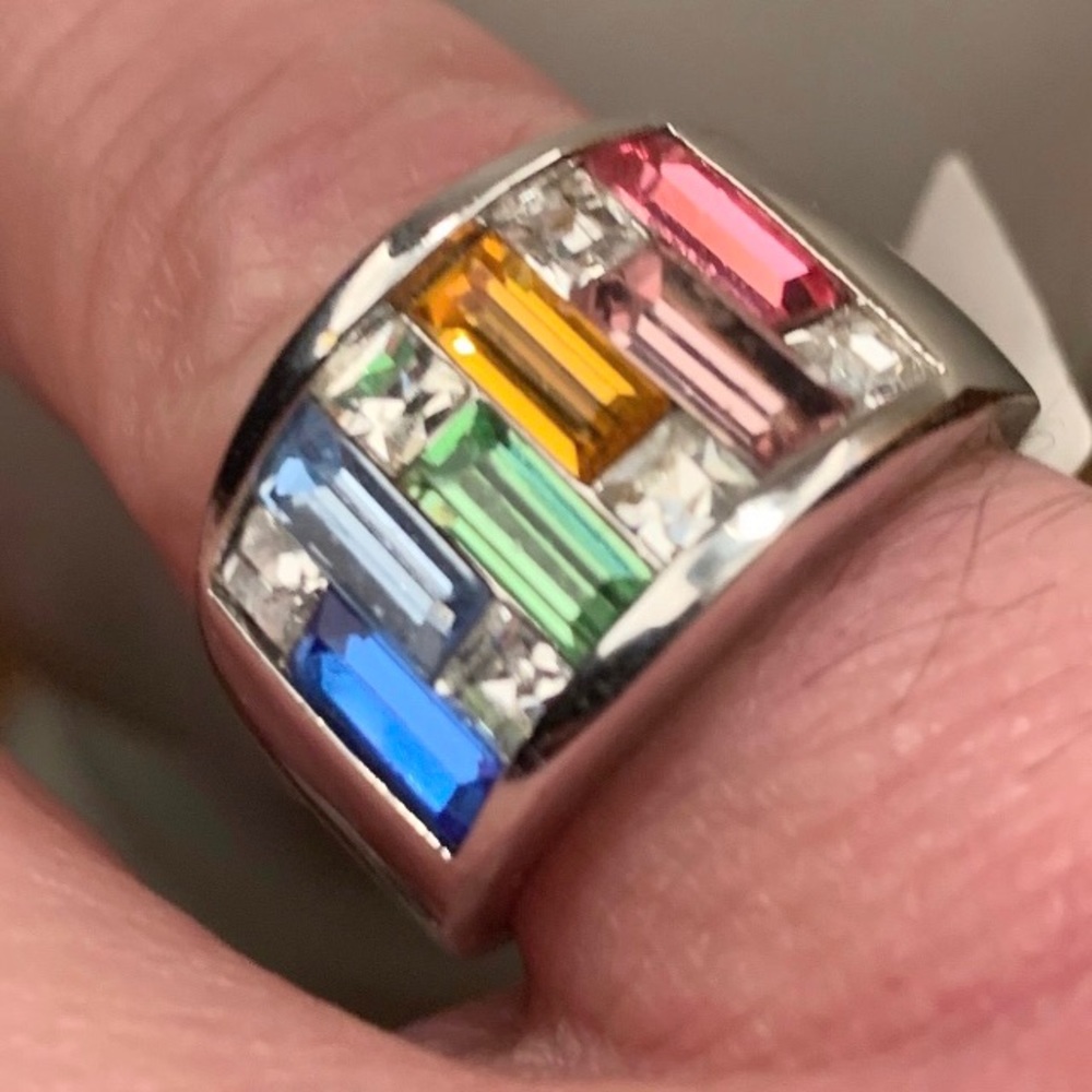 Sterling Silver gemstone wide band ring - Picture 3 of 3